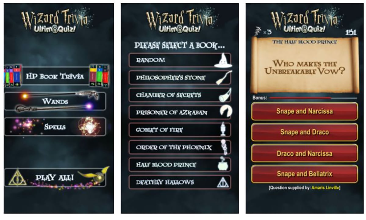 Harry Potter Wizard Quiz có hàng trăm câu hỏi về chủ đề phù thuỷ