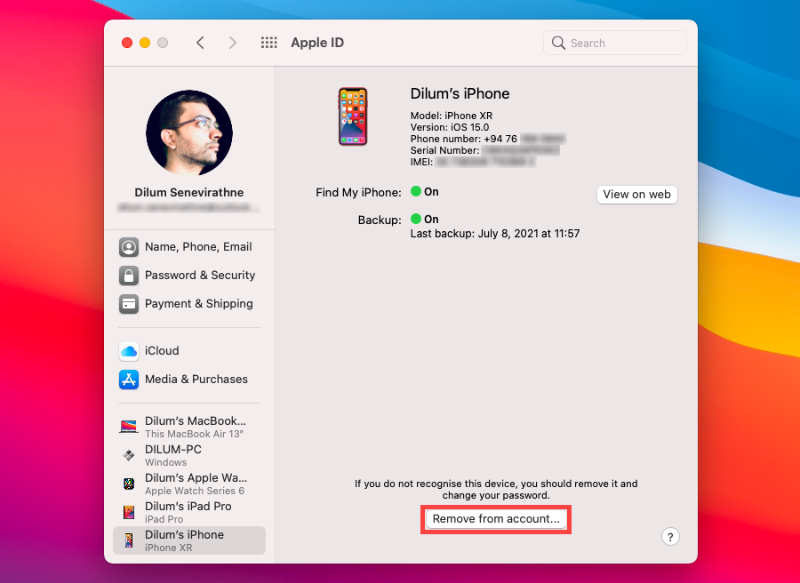 xóa iPhone khỏi ID Apple trên Mac