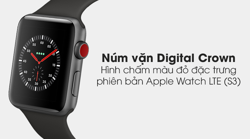 Apple Watch S3 phiên bản LTE sẽ có núm vặn Digital Crown màu đỏ nguyên núm xoay rất dễ phân biệt.
