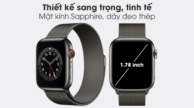 Thiết kế tổng thể của Apple Watch S6 LTE 44mm - New - Viền thép dây thép - Chính hãng VN/A