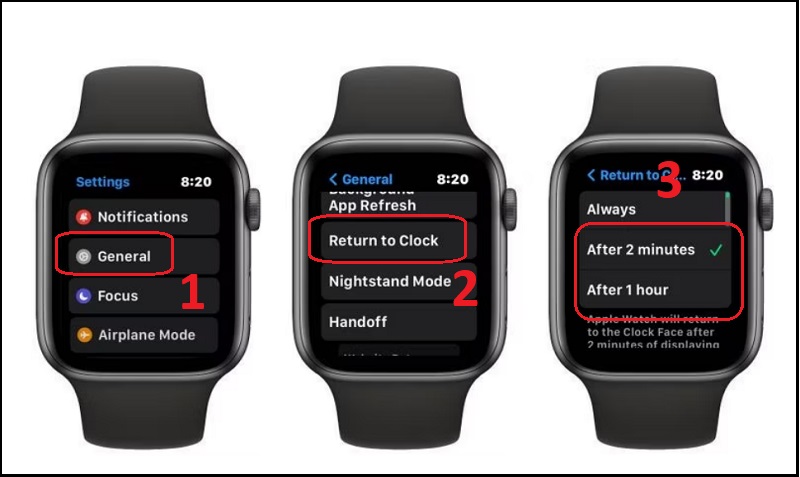 Thiết lập chế độ xem giờ sau khi thao tác trên Apple Watch