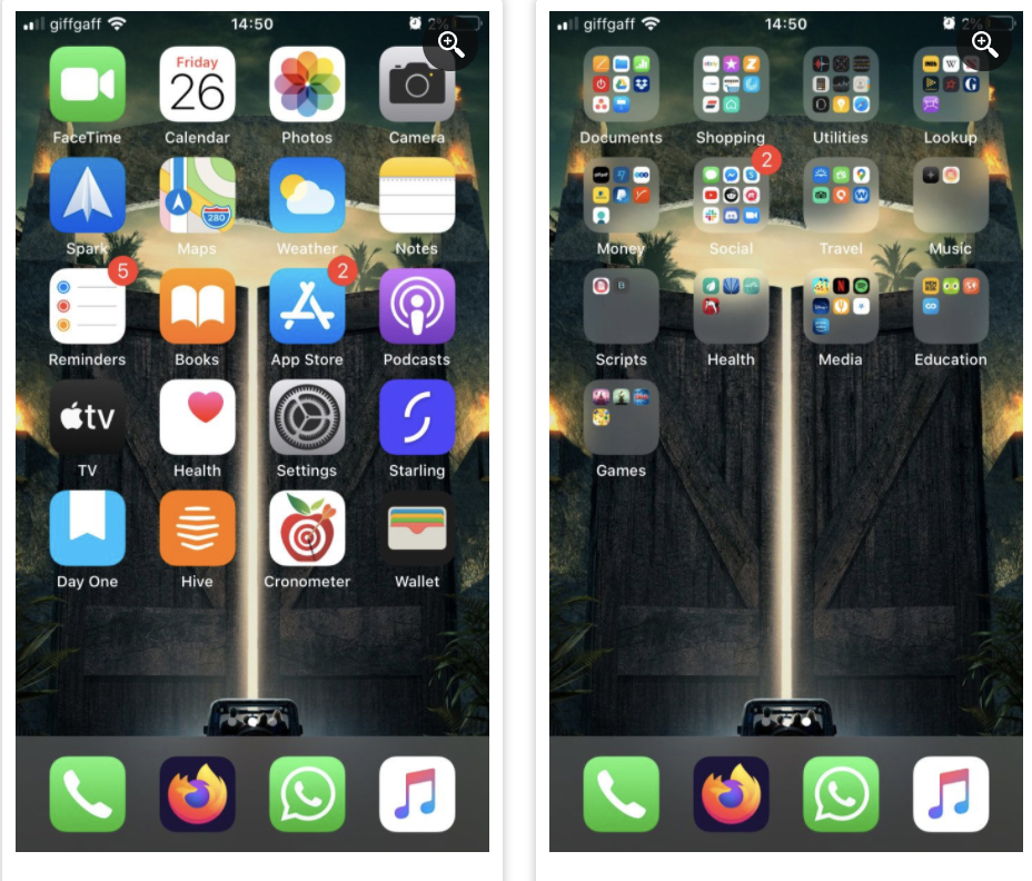 Một trang ứng dụng ưu tiên trên iPhone và trang hai ứng dụng phụ của iPhone