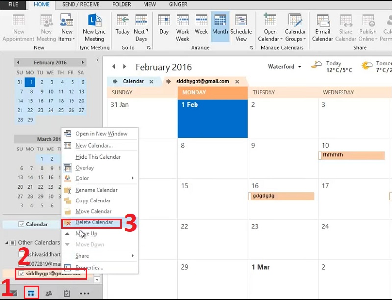 Cách hủy (xóa) chia sẻ Calendar trong Outlook