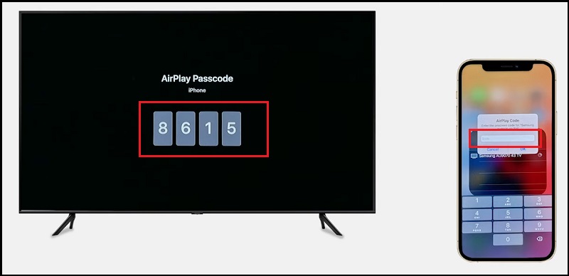 Nhập mã kết nối giữa iPhone với TV Samsung
