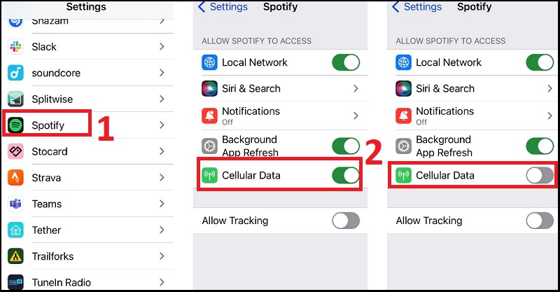 Cách vô hiệu hóa Spotify sử dụng dữ liệu di động trong cài đặt iOS
