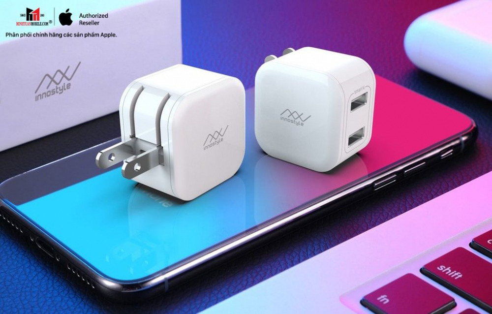 Cốc sạc 2 cổng USB-A Innostyle 12W Minigo 2 Smart Charging Ai - 2021