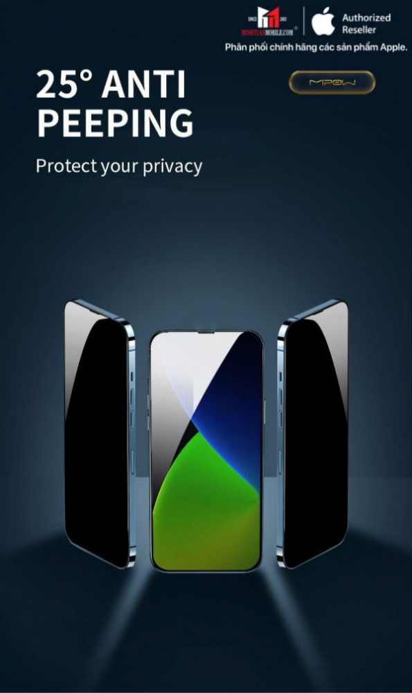 Cường lực chống nhìn trộm iPhone 13 Pro Max/14 Plus Mipow Kingbull Premium Silk HD (2.7D) BJ414