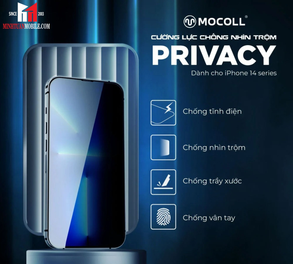 Cường lực chống nhìn trộm iPhone 14/13/13 Pro MOCOLL 2.5D Full Cover