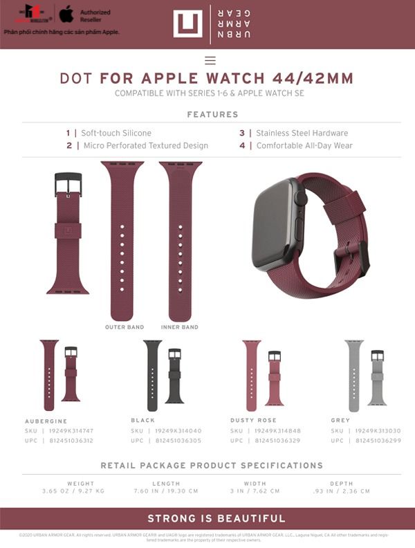 Dây đeo Apple Watch 42mm-44mm UAG DOT Silicone