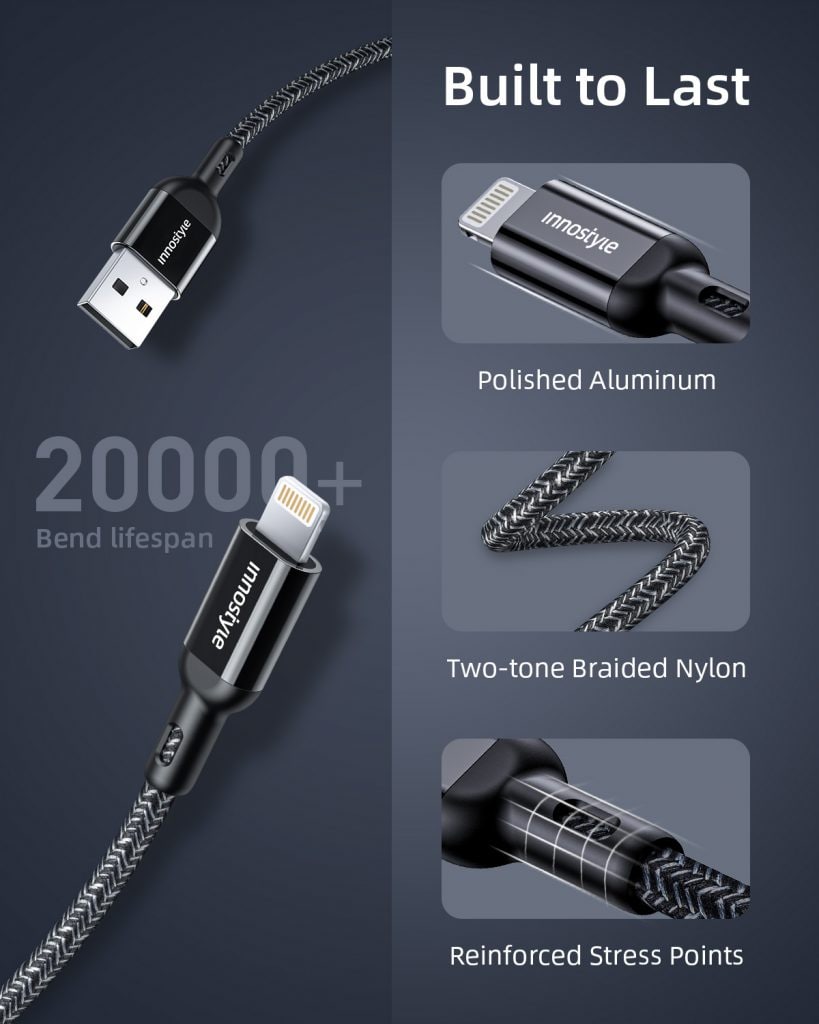 Cáp USB-A to Lightning Innostyle Powerflex MFi 1.5M 12W