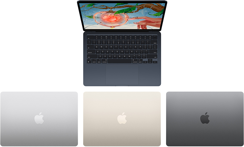 Về màu sắc, phiên bản năm nay 2022 Apple đã cho update thêm màu xanh đậm Midnight độc đáo, màu vàng nhạt và 2 màu bạc, xám quen thuộc, nâng số màu tổng của Macbook Air 2022 lên 4.