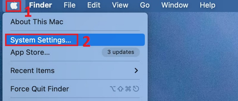 Nhấp vào biểu tượng Apple nằm ở phía trên bên trái màn hình > chọn Cài đặt hệ thống (System Settings). 