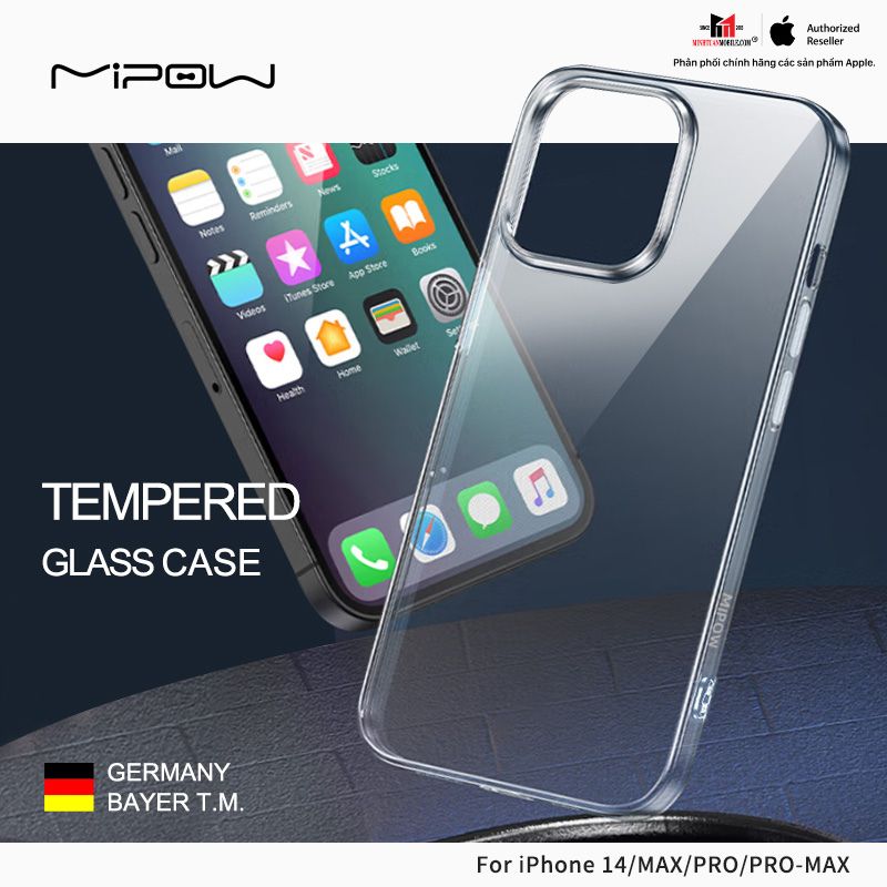 Ốp lưng iPhone 14 Pro Max Mipow Tempered Glass Transparent PS37