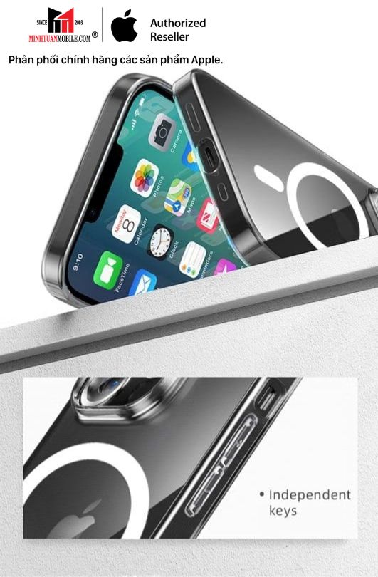 Ốp lưng Magsafe iPhone 14 Mipow Tempered Glass Transparent MGC14