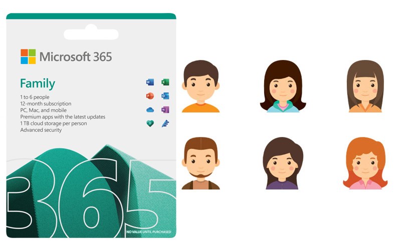 Chỉ 1 lần mua cho 6 người dùng, Microsoft 365 Family thích hợp dùng cho văn phòng hoặc gia đình nhiều người có nhu cầu sử dụng, giúp tiết kiệm chi phí tối đa cho bạn. Thời hạn sử dụng bản này là trong vòng 12 tháng.