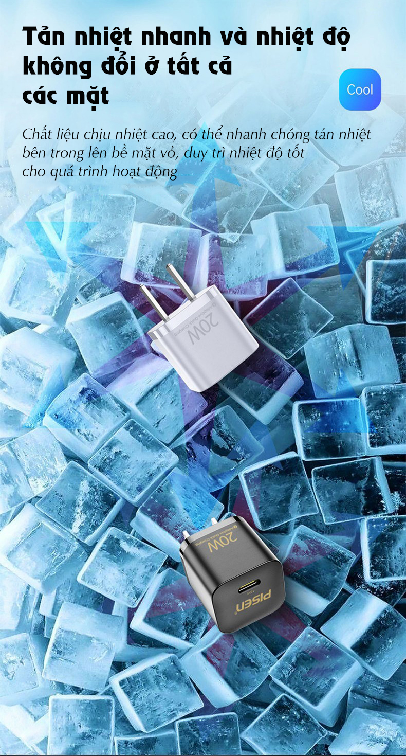 Cốc sạc Pisen 20W PD Type-C Mini Quick Ice Crystal